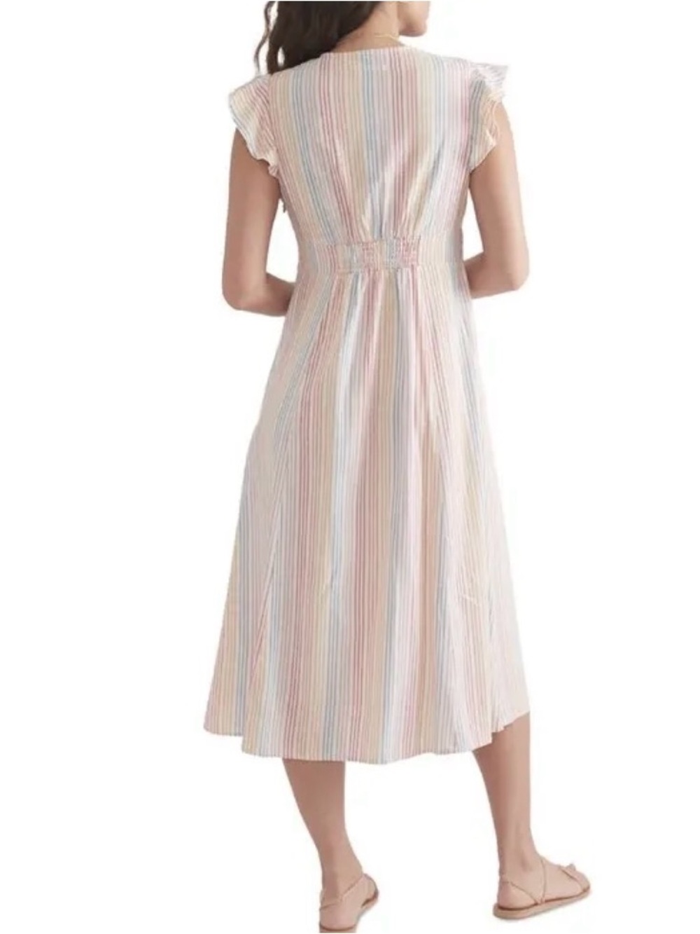Marine Layer Camila Midi Dress Stripe Button Front V Neck Size Medium - Picture 5 of 9
